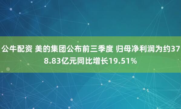 公牛配资 美的集团公布前三季度 归母净利润为约378.83亿元同比增长19.51%